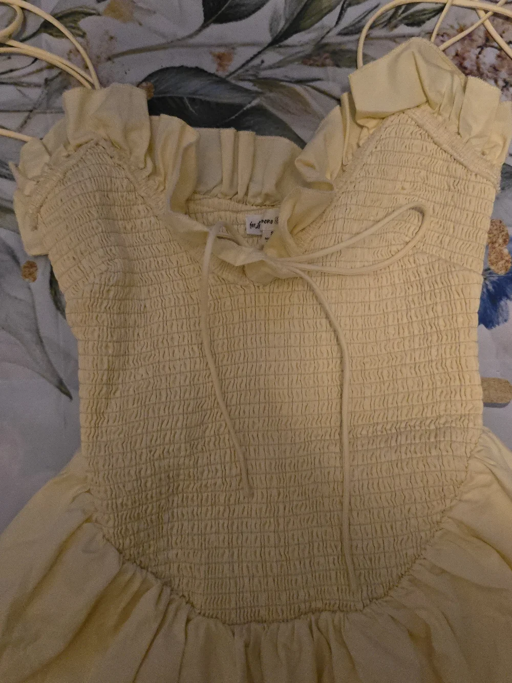 For Love & Lemons Pale Yellow Smocked Ruffle Midi Dress - Picture 6 of 7